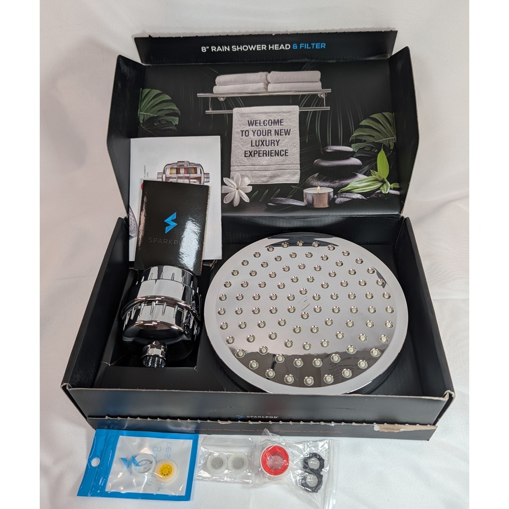 SparkPod 8 Rain Shower Head and Filter Combo Chrome High Pressure Multistage